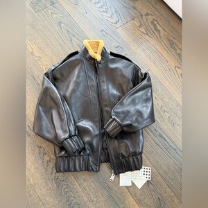 NWT Khaite Sigi black leather jacket shearling collar small